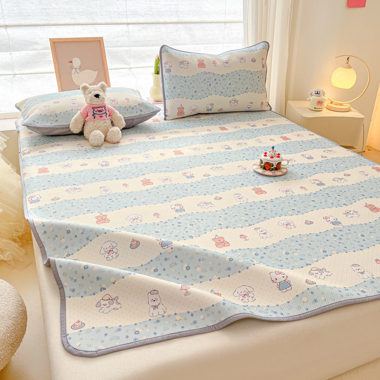 91家纺网 家纺一手货源 找家纺 川悦生活 2026新款小阪冰丝冰丝数码印花凉席大床 席花田乐园