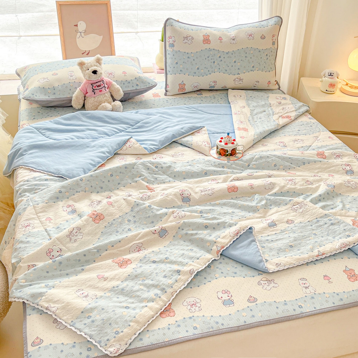 91家纺网 家纺一手货源 找家纺 川悦生活 2026新款小阪冰丝冰丝数码印花凉席大床 席花田乐园