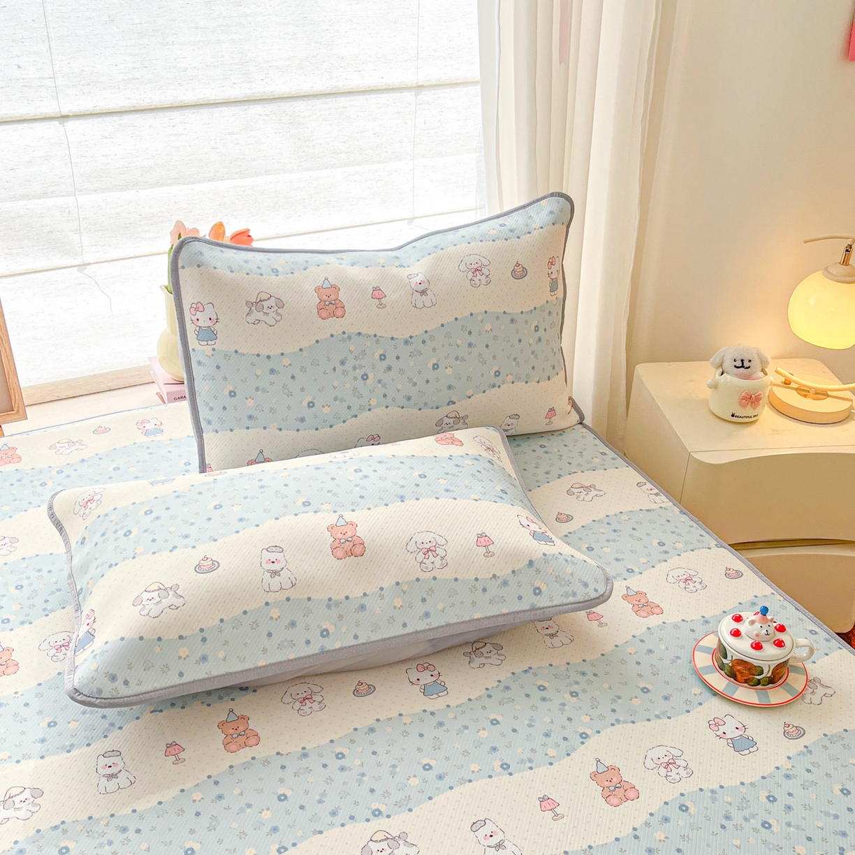 91家纺网 家纺一手货源 找家纺 川悦生活 2026新款小阪冰丝冰丝数码印花凉席大床 席花田乐园