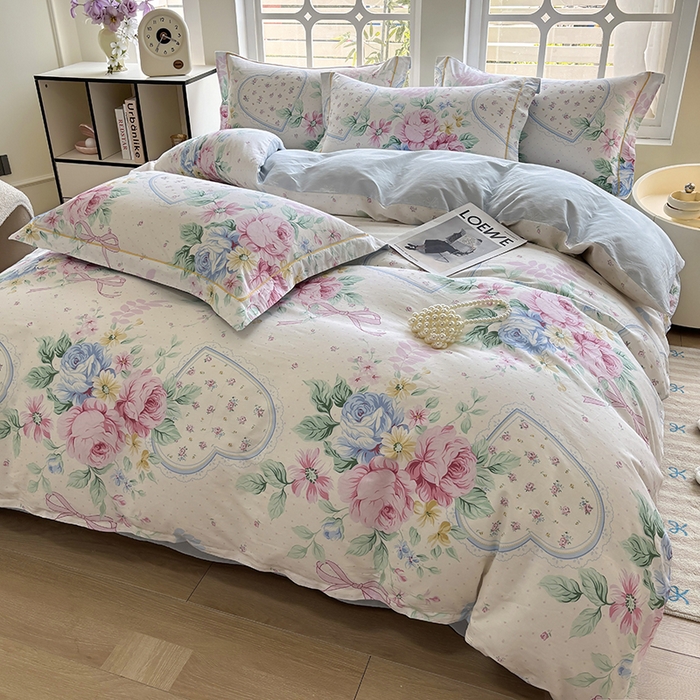 91家纺网 家纺一手货源 找家纺 宇彬家纺 2026新款13070A类全棉纯棉印花单被套被套单件-一字绣工艺款系列 一字绣 粉蓝心韵