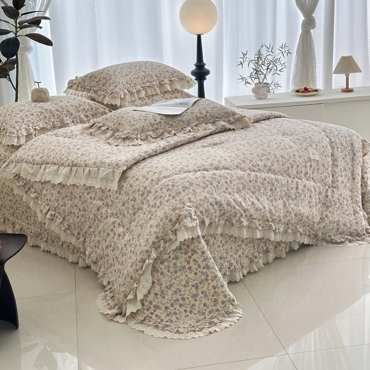 91家纺网 家纺一手货源 找家纺 佰织鑫家居 2026春夏新款全棉纯棉春秋被砂洗床盖款四件套安娜 安娜-花茉