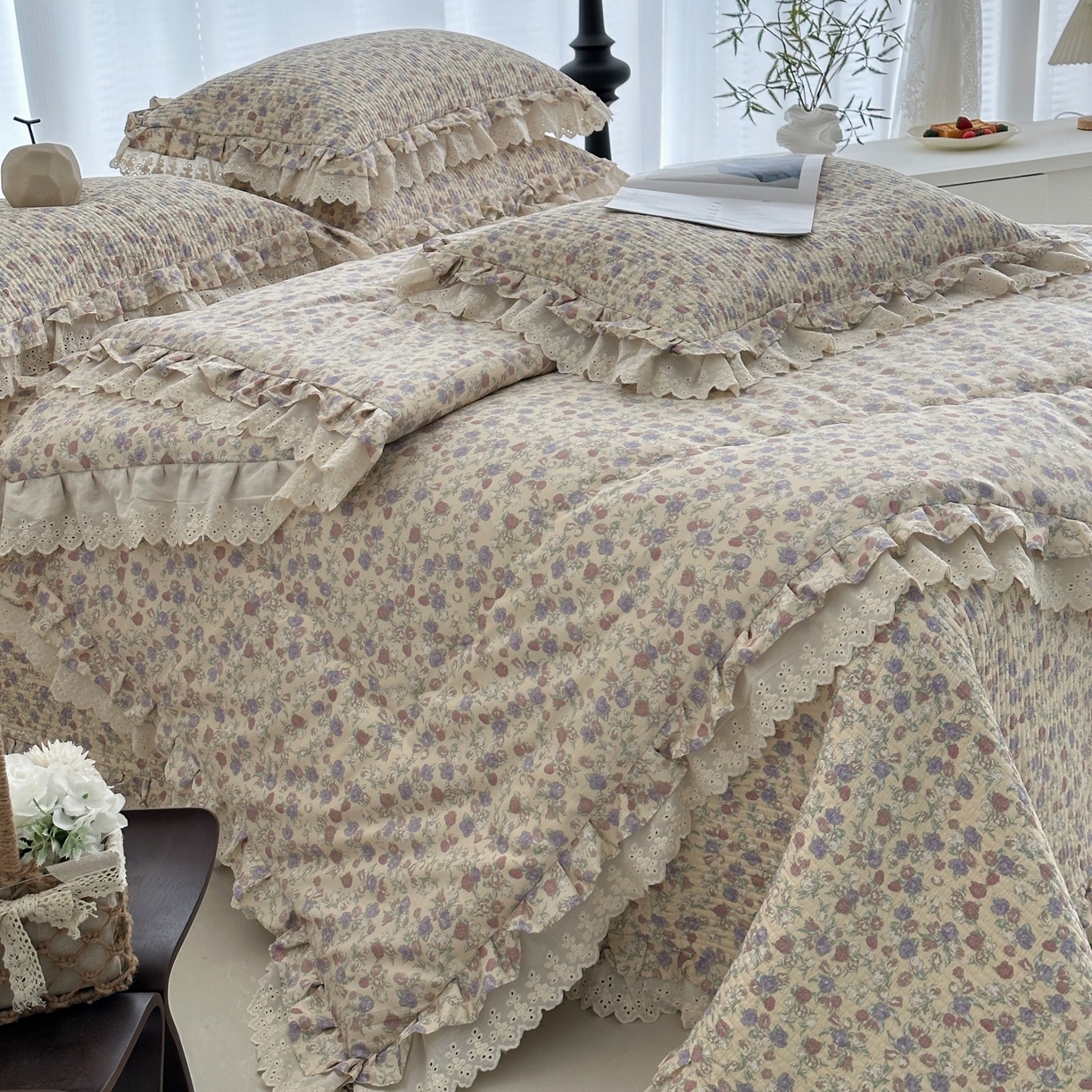 91家纺网 家纺一手货源 找家纺 佰织鑫家居 2026春夏新款全棉纯棉春秋被砂洗床盖款四件套安娜 安娜-花茉