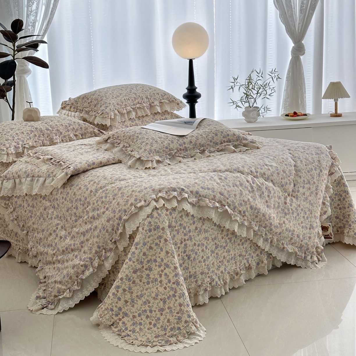 91家纺网 家纺一手货源 找家纺 佰织鑫家居 2026春夏新款全棉纯棉春秋被砂洗床盖款四件套安娜 安娜-花茉