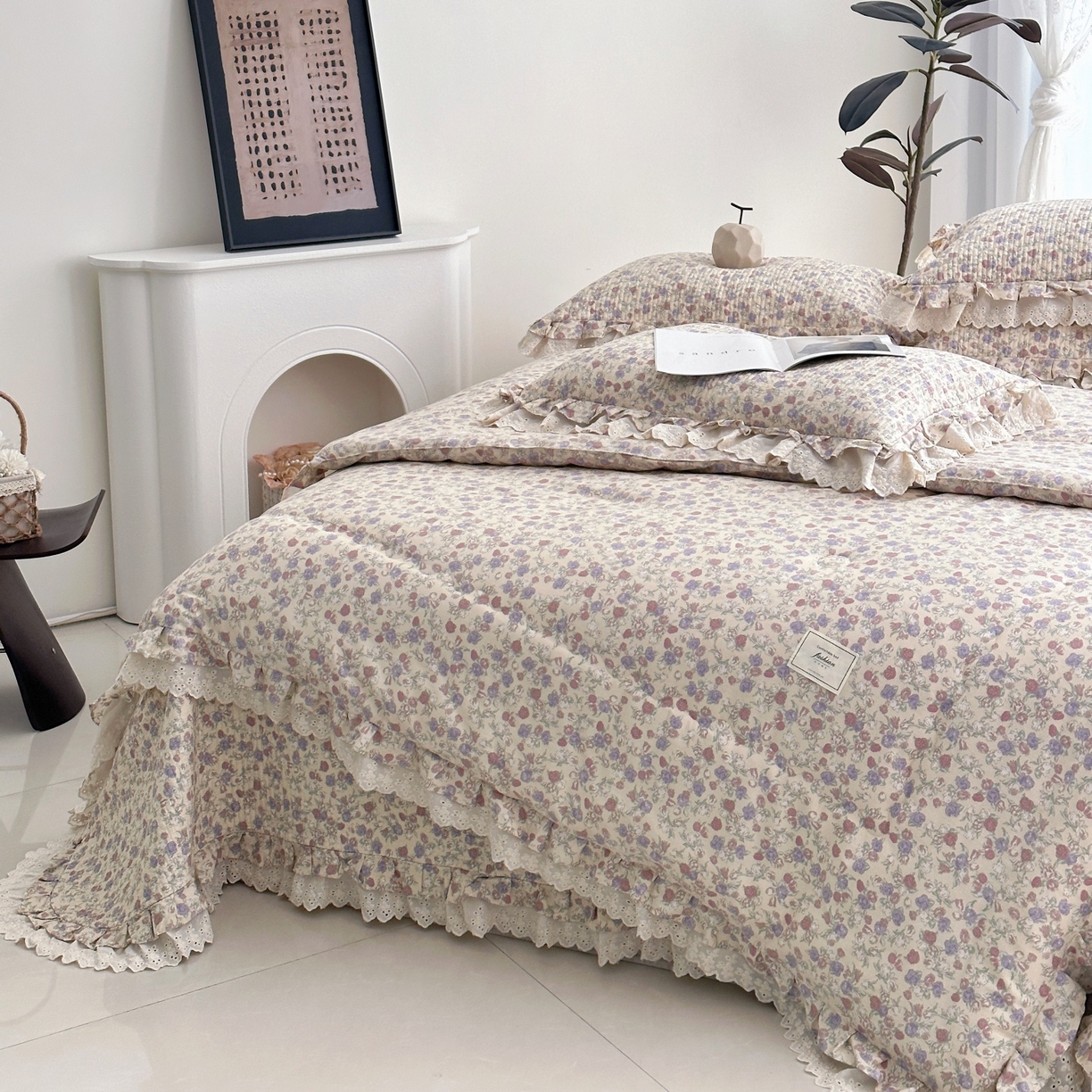 91家纺网 家纺一手货源 找家纺 佰织鑫家居 2026春夏新款全棉纯棉春秋被砂洗床盖款四件套安娜 安娜-花茉
