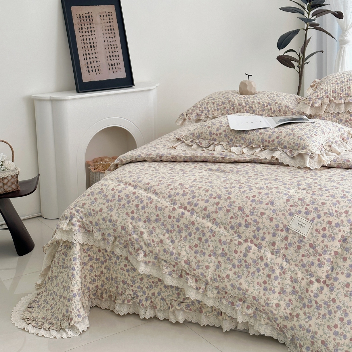 91家纺网 家纺一手货源 找家纺 佰织鑫家居 2026春夏新款全棉纯棉春秋被砂洗床盖款四件套安娜 安娜-花茉