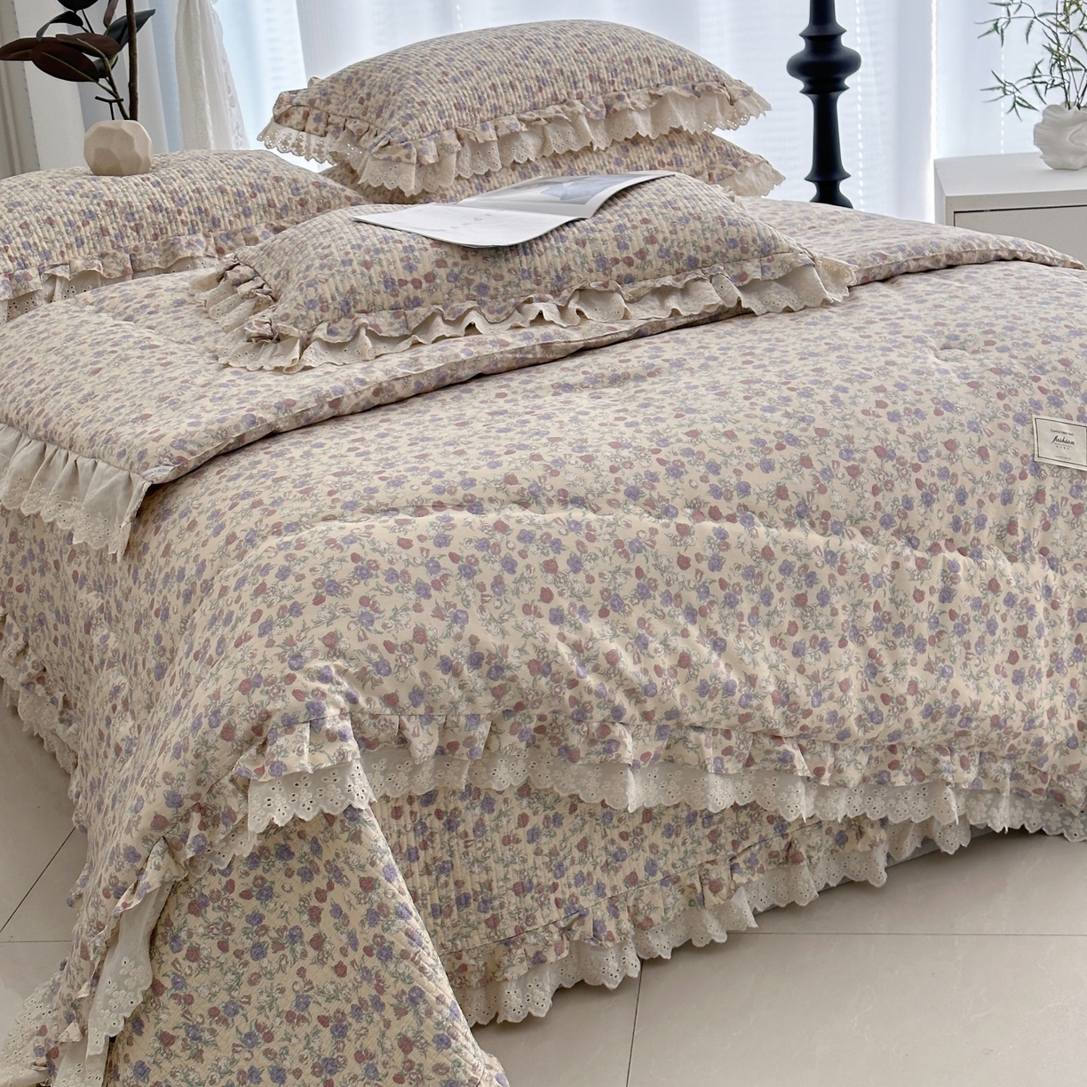 91家纺网 家纺一手货源 找家纺 佰织鑫家居 2026春夏新款全棉纯棉春秋被砂洗床盖款四件套安娜 安娜-花茉