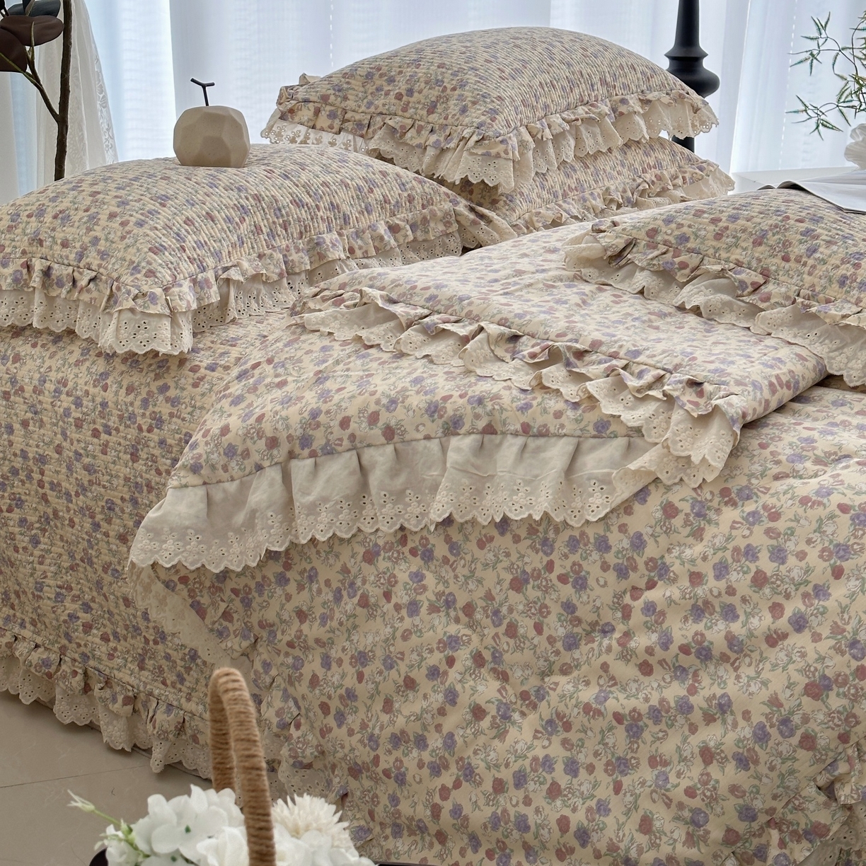 91家纺网 家纺一手货源 找家纺 佰织鑫家居 2026春夏新款全棉纯棉春秋被砂洗床盖款四件套安娜 安娜-花茉