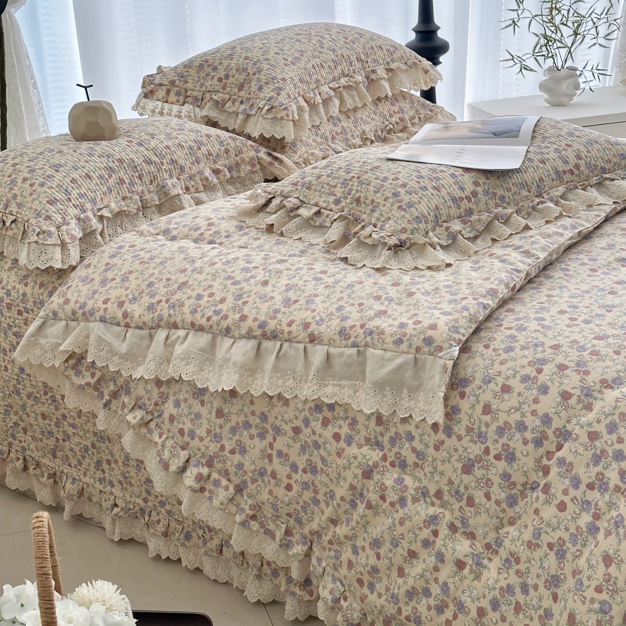 91家纺网 家纺一手货源 找家纺 佰织鑫家居 2026春夏新款全棉纯棉春秋被砂洗床盖款四件套安娜 安娜-花茉