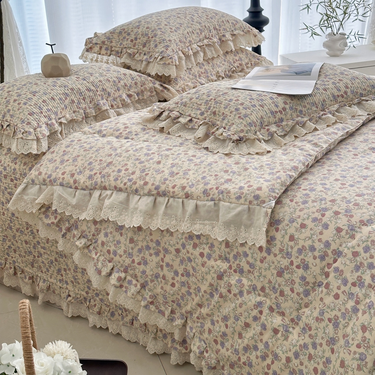 91家纺网 家纺一手货源 找家纺 佰织鑫家居 2026春夏新款全棉纯棉春秋被砂洗床盖款四件套安娜 安娜-花茉