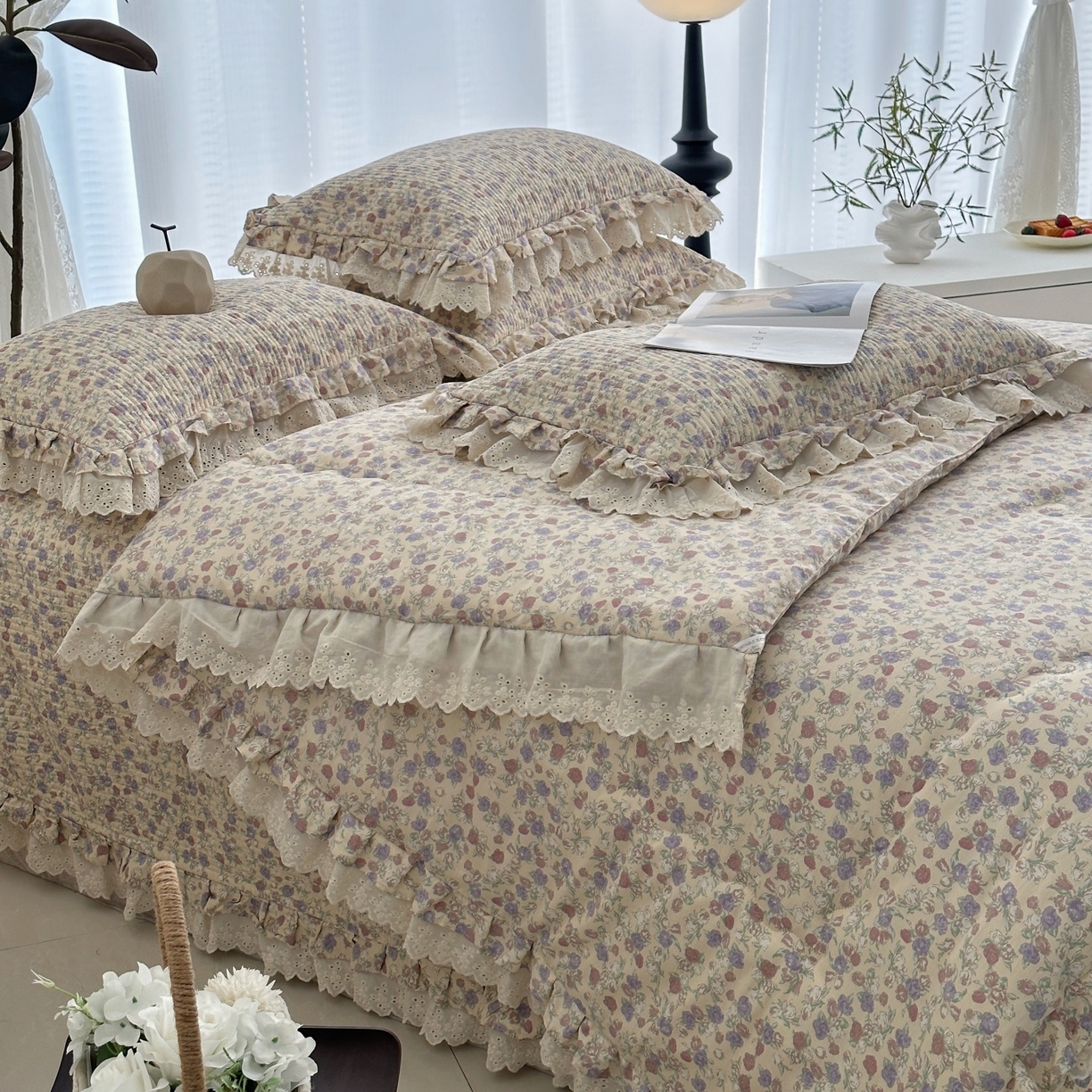 91家纺网 家纺一手货源 找家纺 佰织鑫家居 2026春夏新款全棉纯棉春秋被砂洗床盖款四件套安娜 安娜-花茉