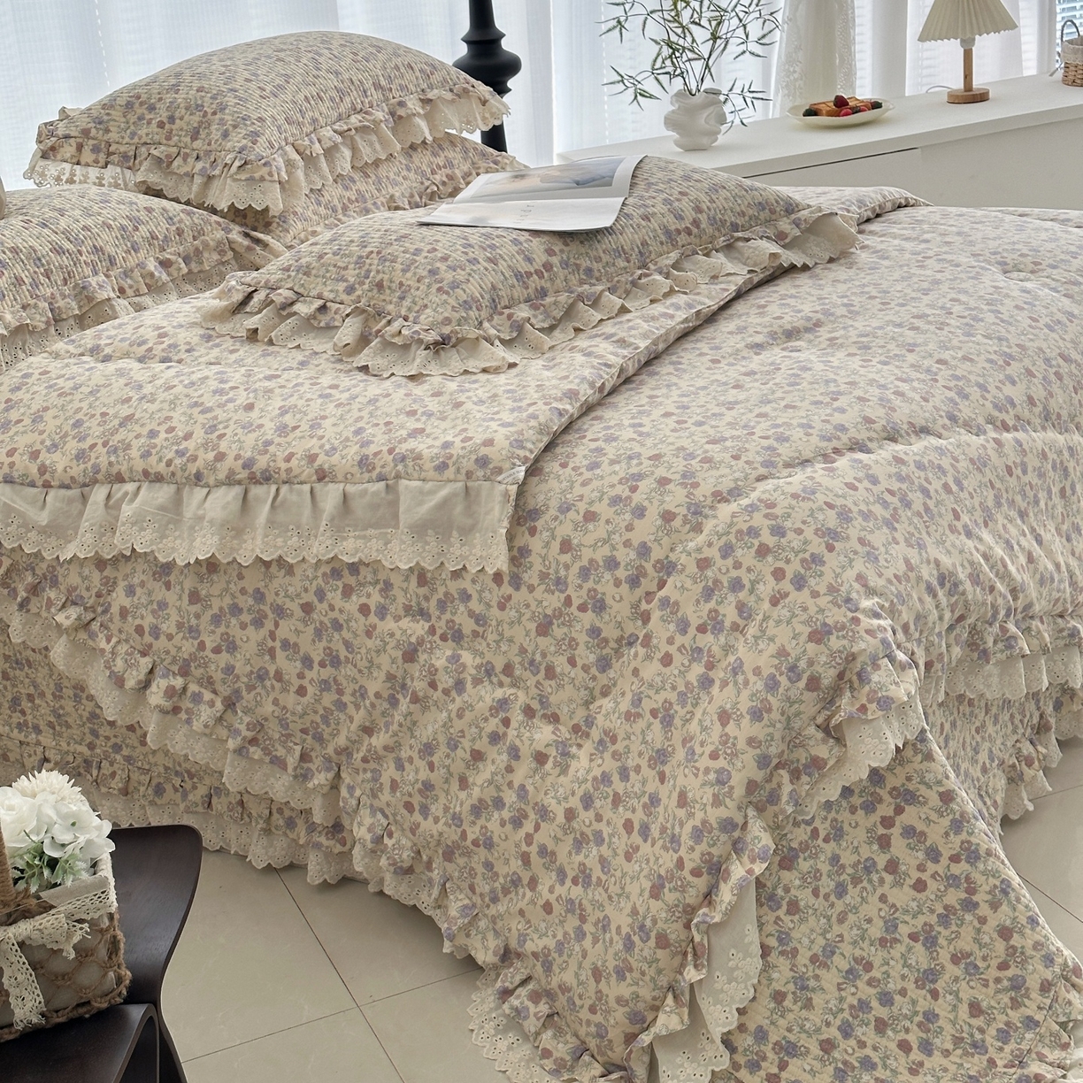 91家纺网 家纺一手货源 找家纺 佰织鑫家居 2026春夏新款全棉纯棉春秋被砂洗床盖款四件套安娜 安娜-花茉