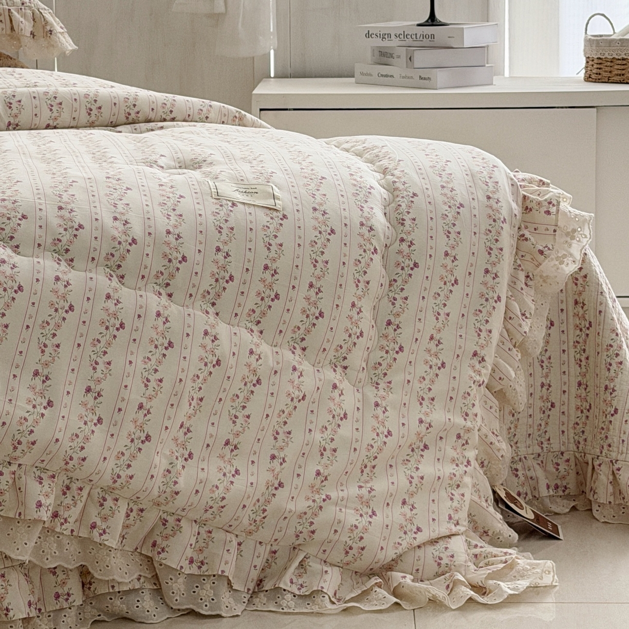 91家纺网 家纺一手货源 找家纺 佰织鑫家居 2026春夏新款全棉纯棉春秋被砂洗床盖款四件套安娜 安娜-紫藤花