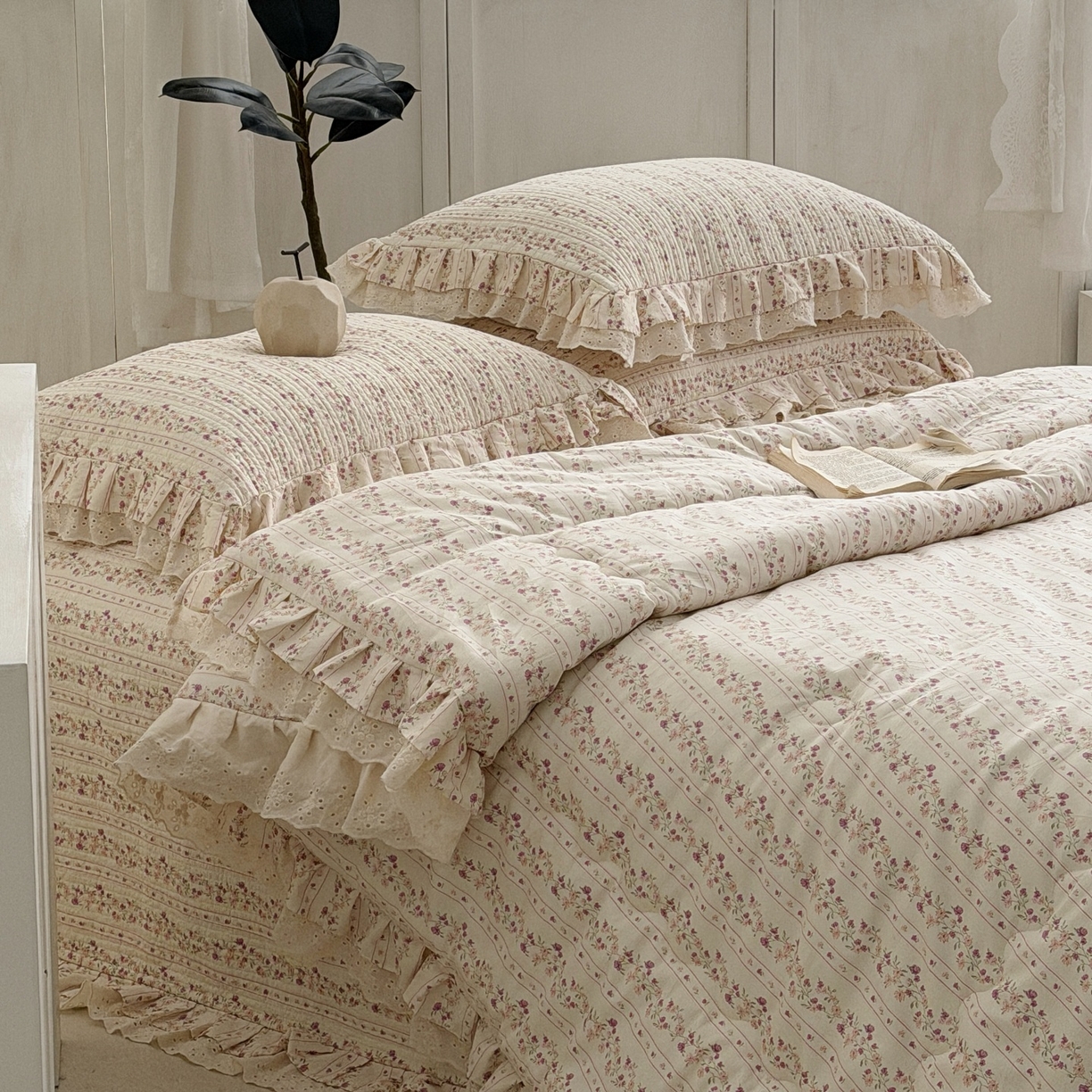 91家纺网 家纺一手货源 找家纺 佰织鑫家居 2026春夏新款全棉纯棉春秋被砂洗床盖款四件套安娜 安娜-紫藤花