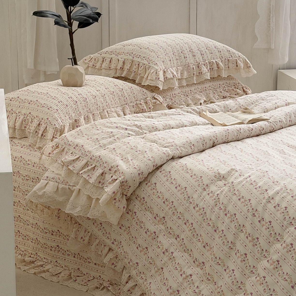 91家纺网 家纺一手货源 找家纺 佰织鑫家居 2026春夏新款全棉纯棉春秋被砂洗床盖款四件套安娜 安娜-紫藤花