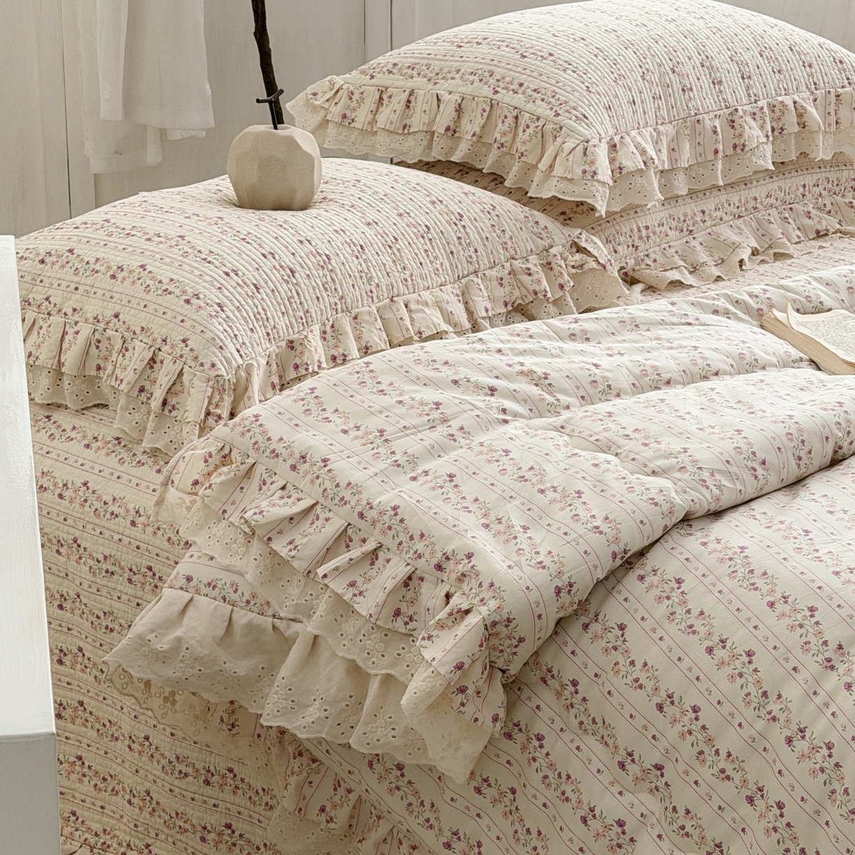 91家纺网 家纺一手货源 找家纺 佰织鑫家居 2026春夏新款全棉纯棉春秋被砂洗床盖款四件套安娜 安娜-紫藤花