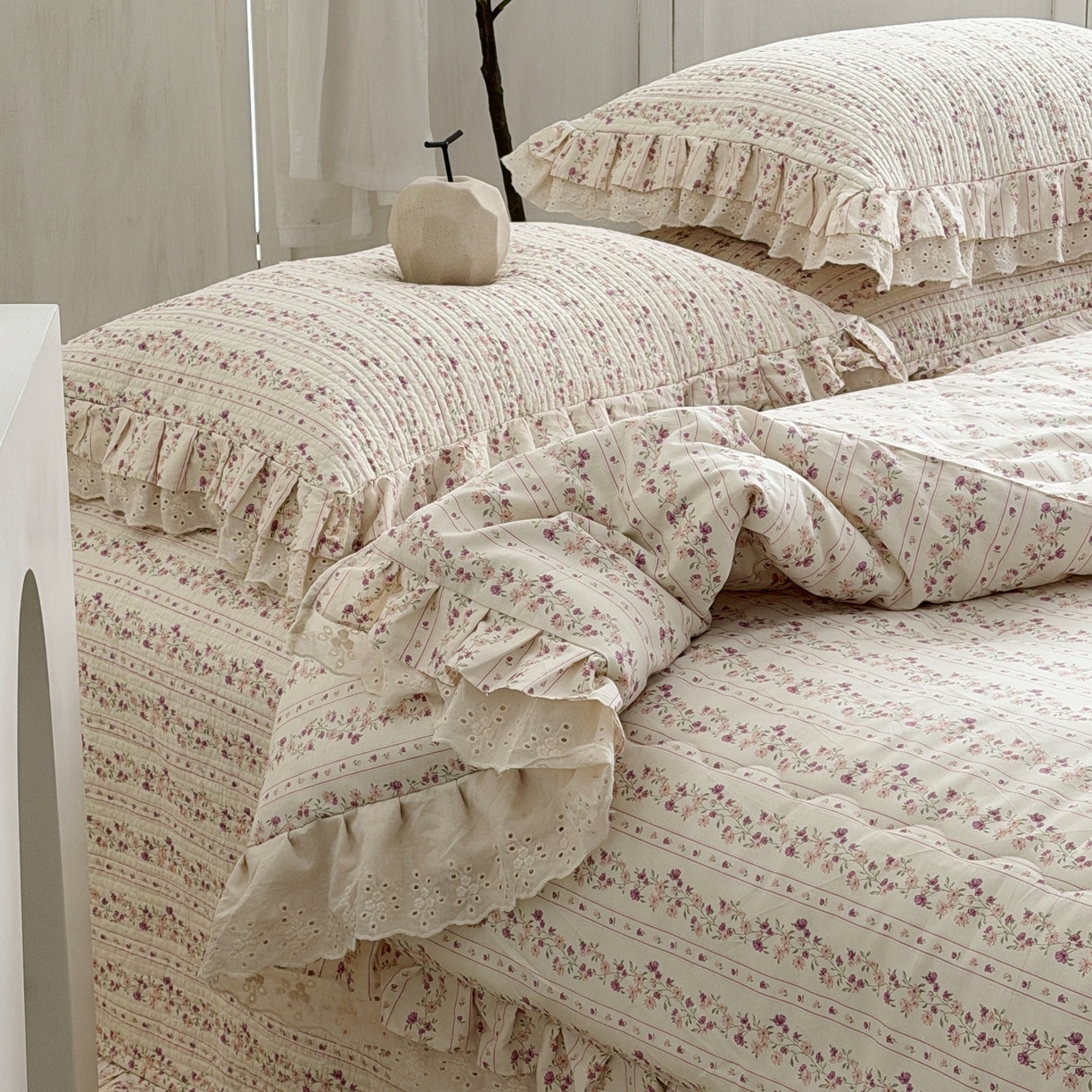 91家纺网 家纺一手货源 找家纺 佰织鑫家居 2026春夏新款全棉纯棉春秋被砂洗床盖款四件套安娜 安娜-紫藤花