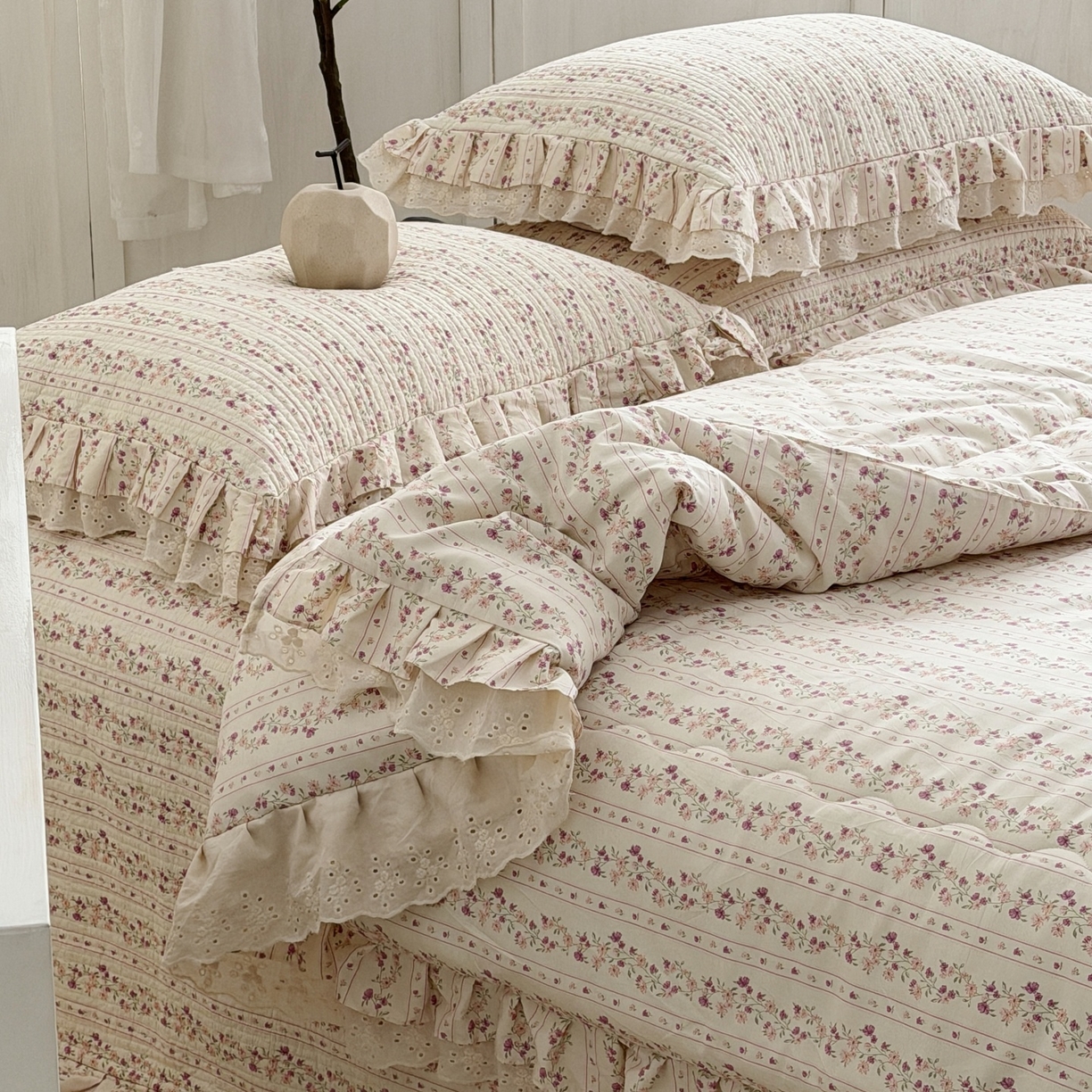 91家纺网 家纺一手货源 找家纺 佰织鑫家居 2026春夏新款全棉纯棉春秋被砂洗床盖款四件套安娜 安娜-紫藤花