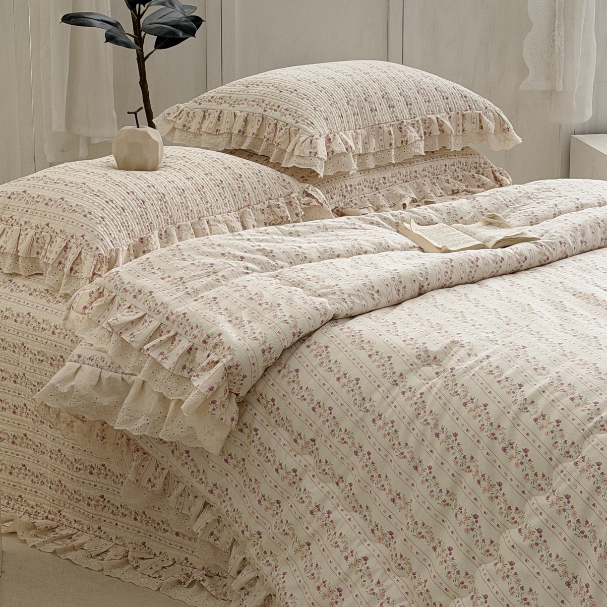 91家纺网 家纺一手货源 找家纺 佰织鑫家居 2026春夏新款全棉纯棉春秋被砂洗床盖款四件套安娜 安娜-紫藤花