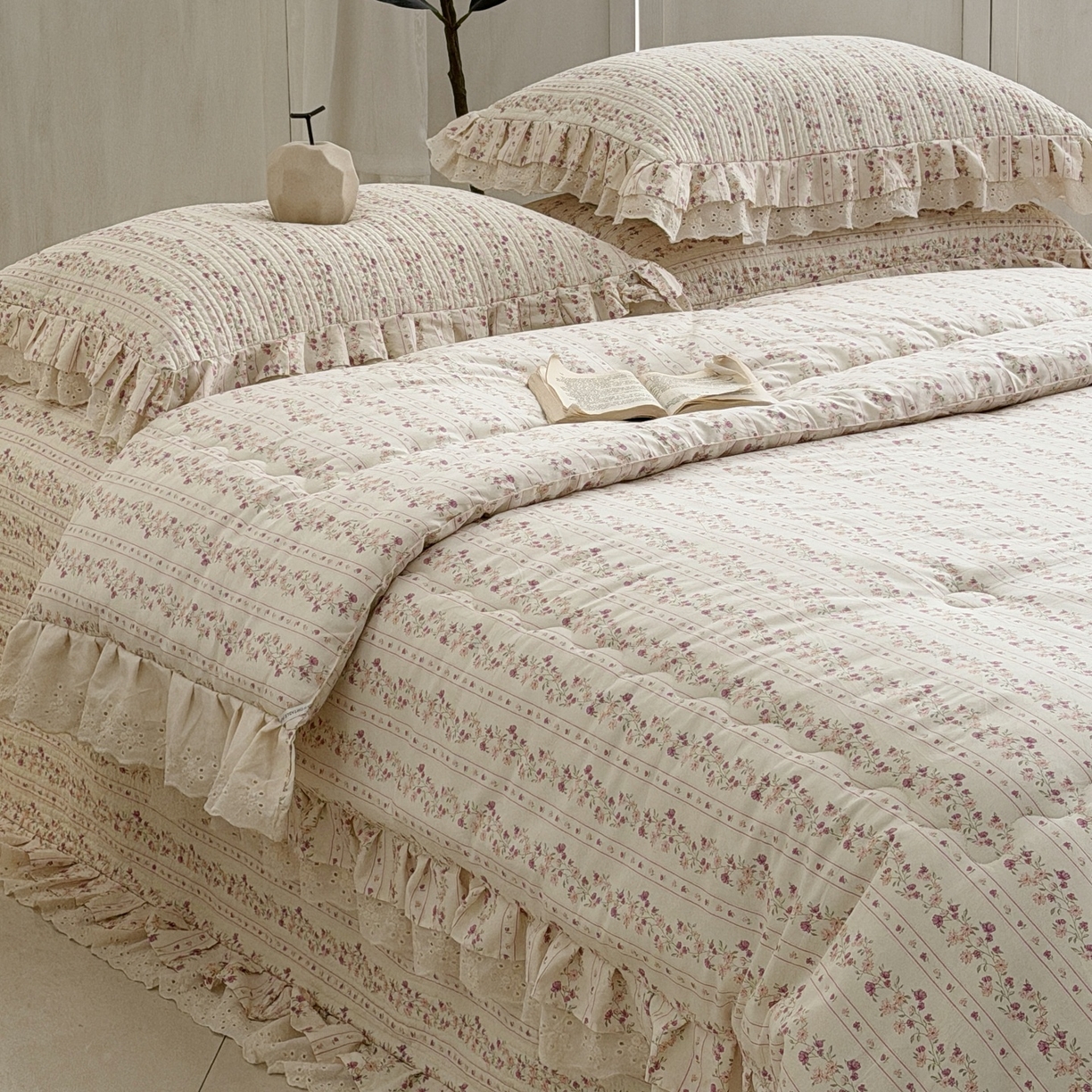 91家纺网 家纺一手货源 找家纺 佰织鑫家居 2026春夏新款全棉纯棉春秋被砂洗床盖款四件套安娜 安娜-紫藤花