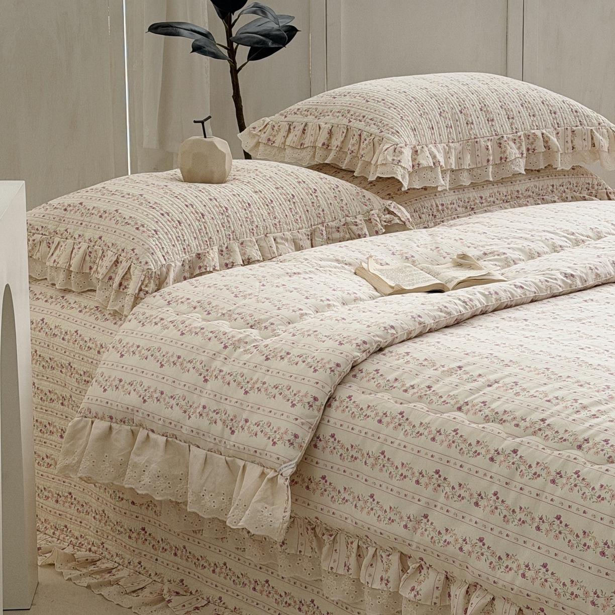 91家纺网 家纺一手货源 找家纺 佰织鑫家居 2026春夏新款全棉纯棉春秋被砂洗床盖款四件套安娜 安娜-紫藤花