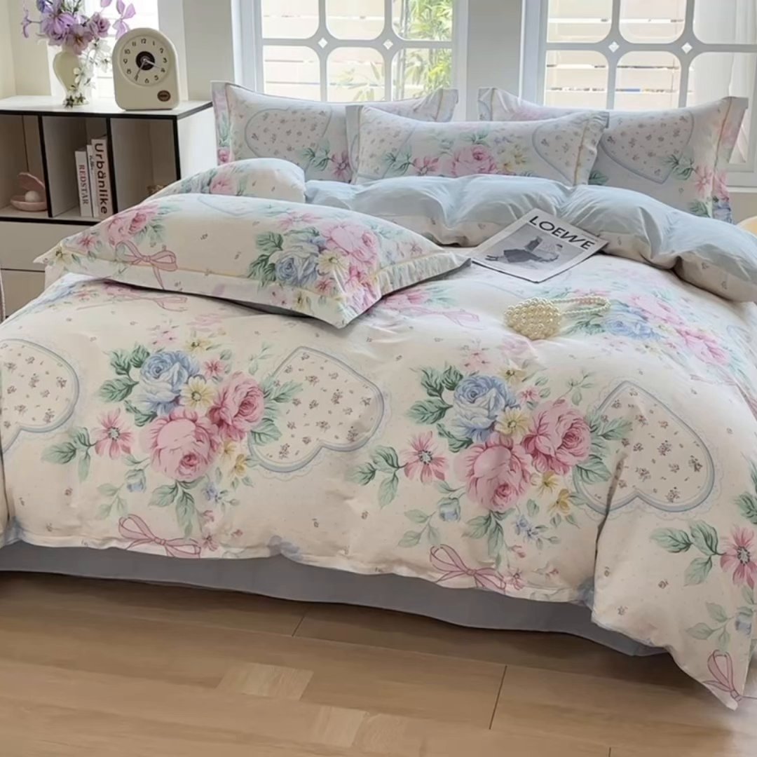 91家纺网 家纺一手货源 找家纺 宇彬家纺 2026新款13070A类全棉纯棉印花单被套被套单件-一字绣工艺款系列 一字绣 粉蓝心韵