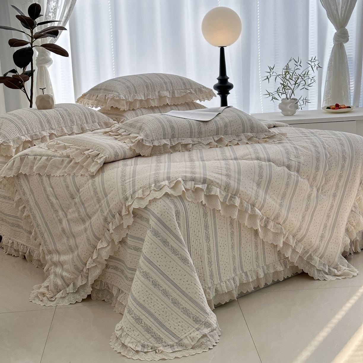 91家纺网 家纺一手货源 找家纺 佰织鑫家居 2026春夏新款全棉纯棉春秋被砂洗床盖款四件套安娜 安娜-沐颜