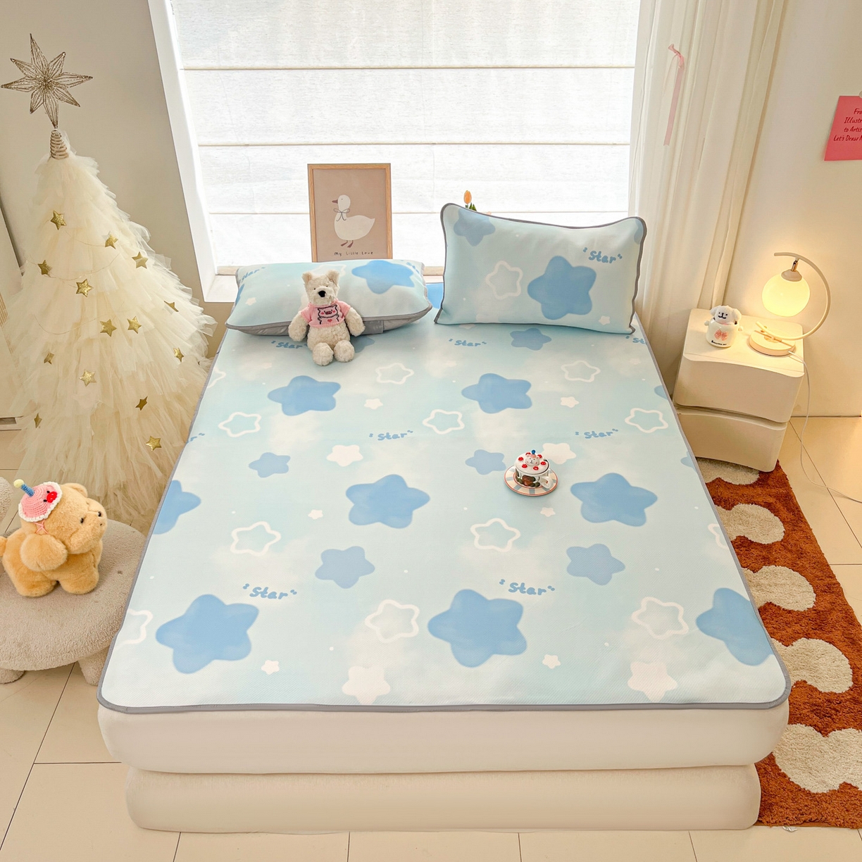 91家纺网 家纺一手货源 找家纺 川悦生活 2026新款小阪冰丝冰丝数码印花凉席大床 席快乐星晴