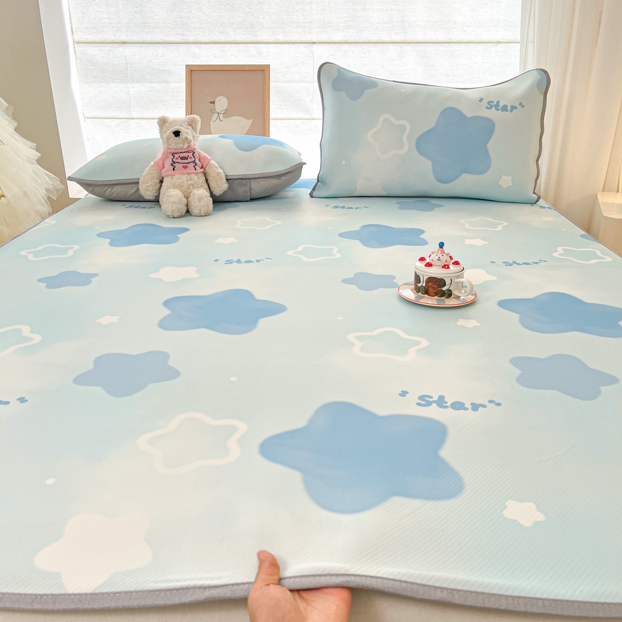 91家纺网 家纺一手货源 找家纺 川悦生活 2026新款小阪冰丝冰丝数码印花凉席大床 席快乐星晴