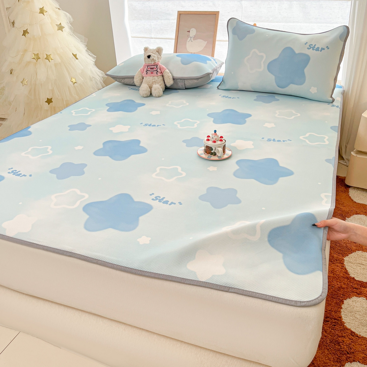 91家纺网 家纺一手货源 找家纺 川悦生活 2026新款小阪冰丝冰丝数码印花凉席大床 席快乐星晴