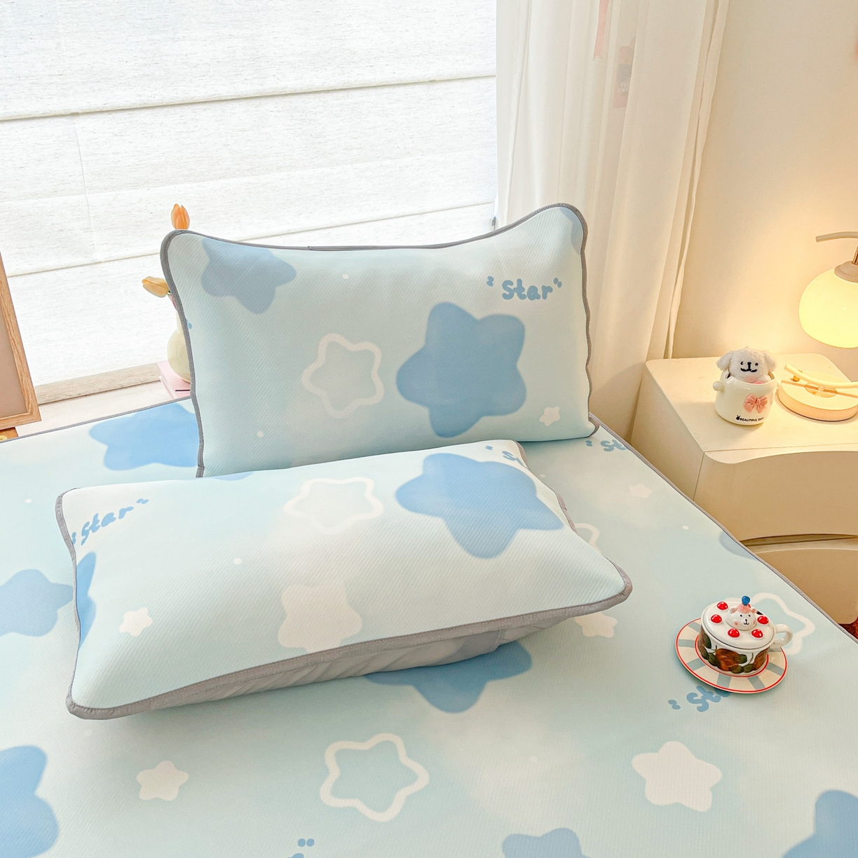 91家纺网 家纺一手货源 找家纺 川悦生活 2026新款小阪冰丝冰丝数码印花凉席大床 席快乐星晴