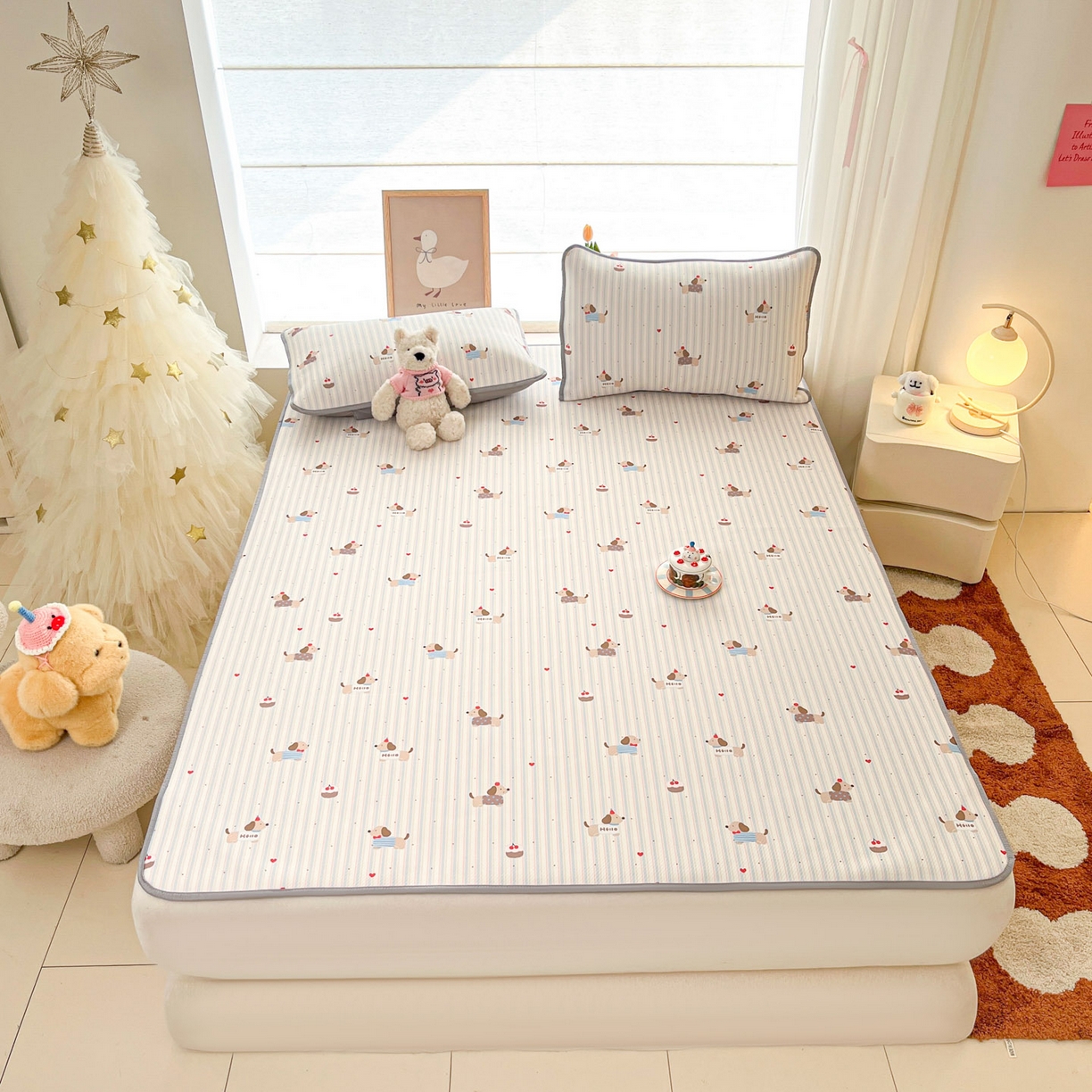 91家纺网 家纺一手货源 找家纺 川悦生活 2026新款小阪冰丝冰丝数码印花凉席大床 席腊肠甜心