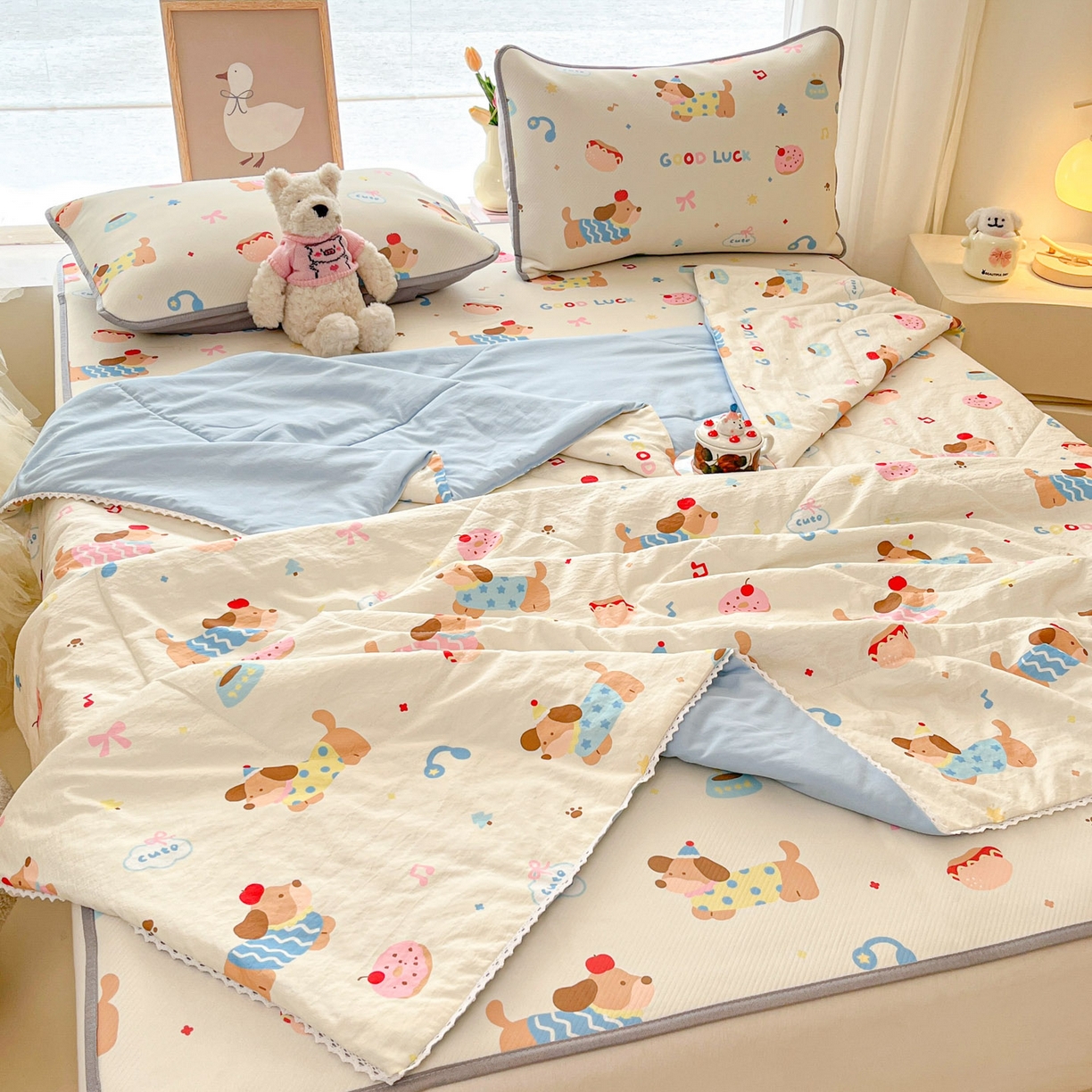 91家纺网 家纺一手货源 找家纺 川悦生活 2026新款小阪冰丝冰丝数码印花凉席大床 席腊肠庄园