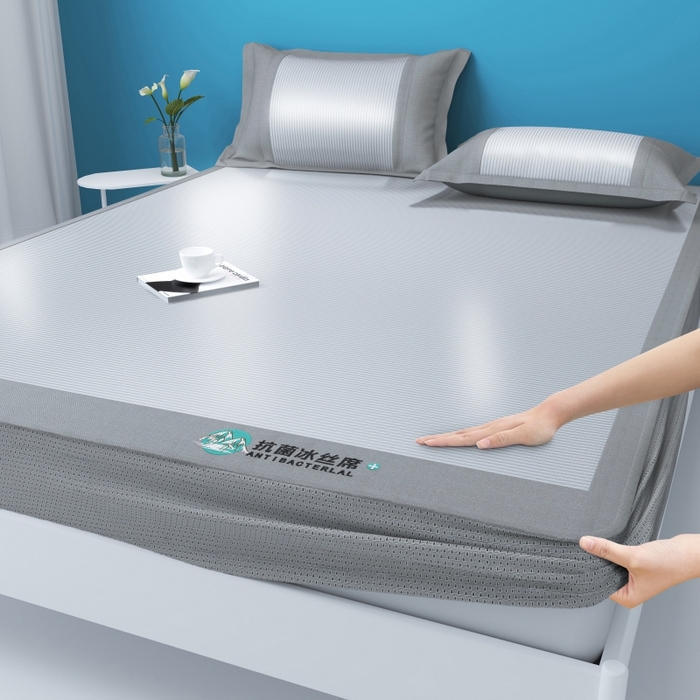 91家纺网 家纺一手货源 找家纺 YYDS网供 2026新款冰丝夏天凉席冰丝席床笠可水洗家用折叠空调软席子三件套学生宿舍 雪山冰晶灰