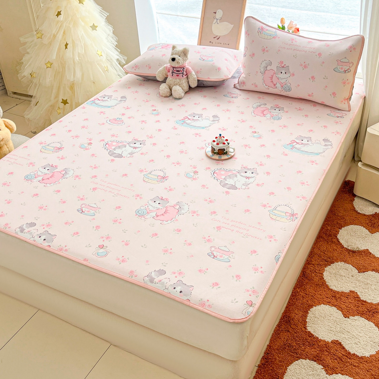 91家纺网 家纺一手货源 找家纺 川悦生活 2026新款小阪冰丝冰丝数码印花凉席大床 席喵萝花园