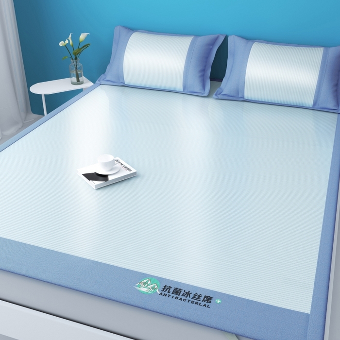 91家纺网 家纺一手货源 找家纺 YYDS网供 2026新款冰丝夏天凉席冰丝席床笠可水洗家用折叠空调软席子三件套学生宿舍 雪山冰晶蓝