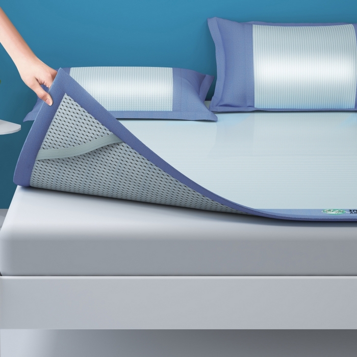 91家纺网 家纺一手货源 找家纺 YYDS网供 2026新款冰丝夏天凉席冰丝席床笠可水洗家用折叠空调软席子三件套学生宿舍 雪山冰晶蓝