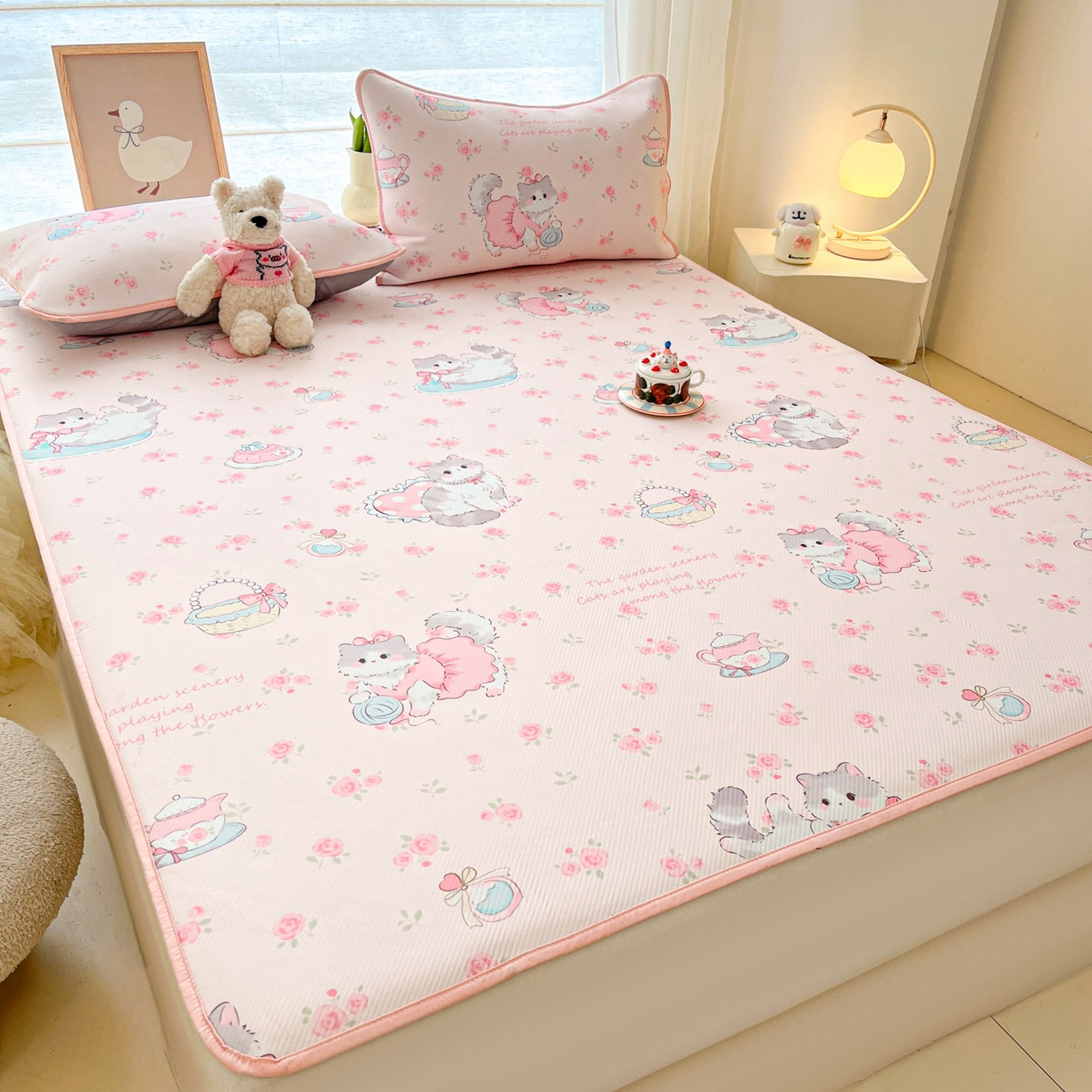 91家纺网 家纺一手货源 找家纺 川悦生活 2026新款小阪冰丝冰丝数码印花凉席大床 席喵萝花园