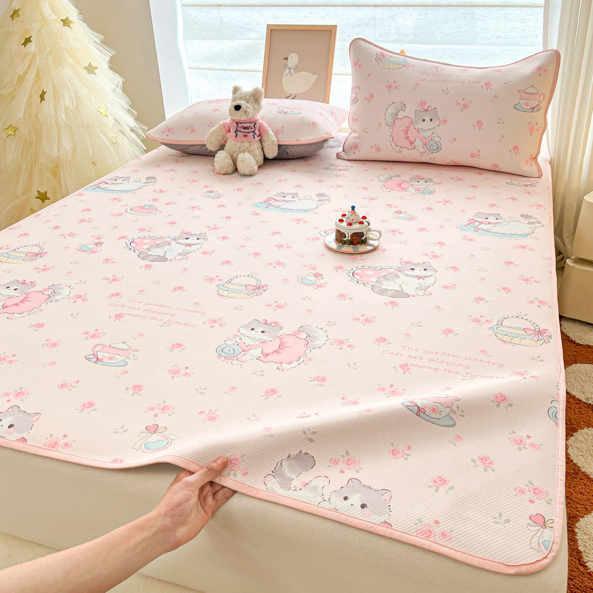 91家纺网 家纺一手货源 找家纺 川悦生活 2026新款小阪冰丝冰丝数码印花凉席大床 席喵萝花园