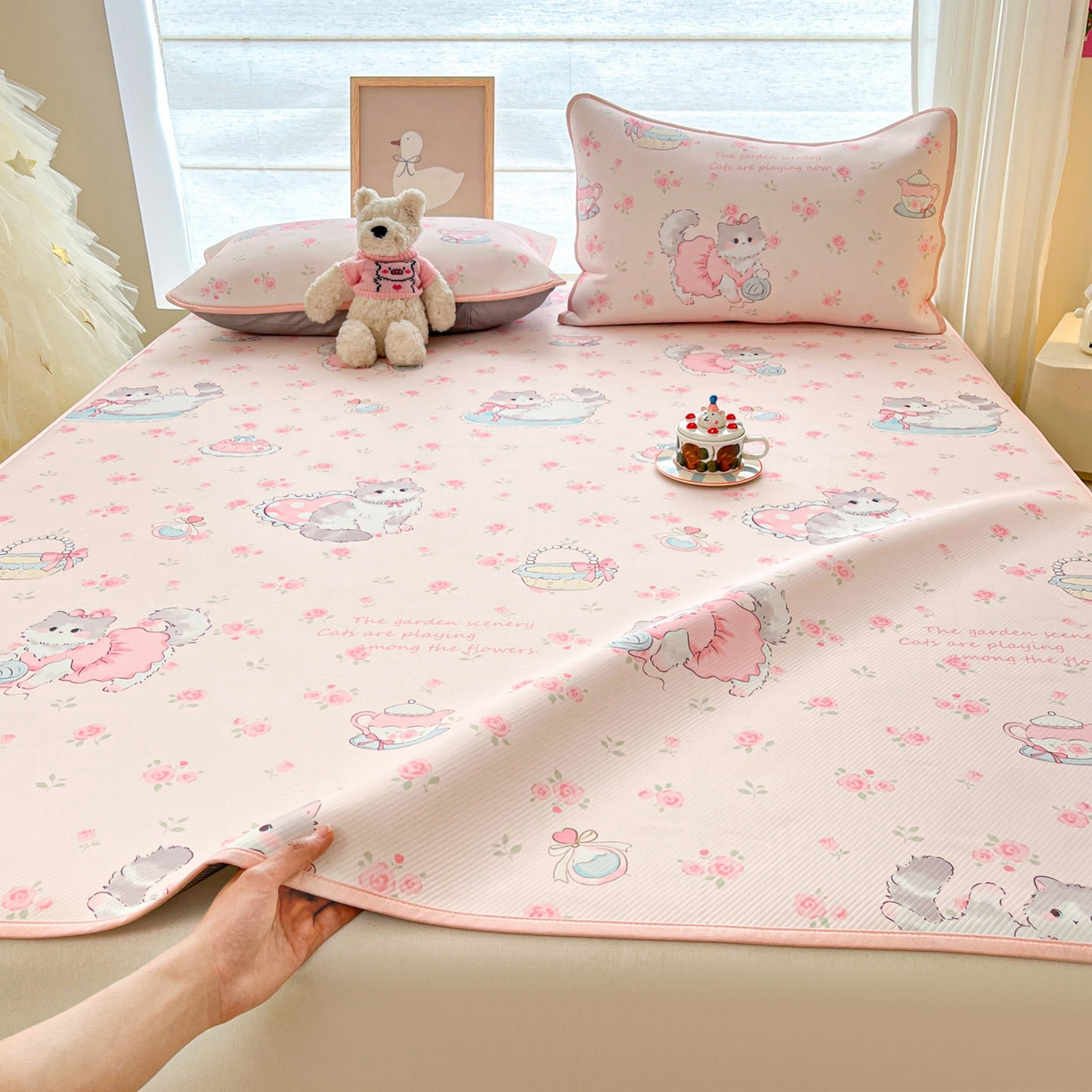 91家纺网 家纺一手货源 找家纺 川悦生活 2026新款小阪冰丝冰丝数码印花凉席大床 席喵萝花园