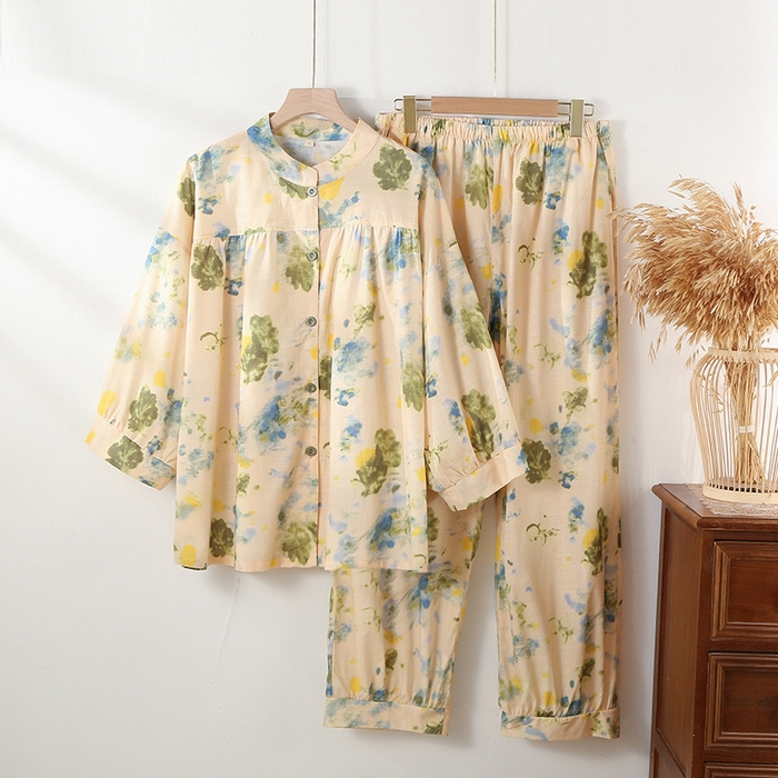 91家纺网 家纺一手货源 找家纺 （总）洛兰沙家居馆 竹节棉网红直播韩版短袖睡衣女夏套装甜美休闲公主简约家居服