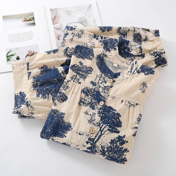 （总）洛兰沙家居馆 竹节棉网红直播韩版短袖睡衣女夏套装甜美休闲公主简约家居服