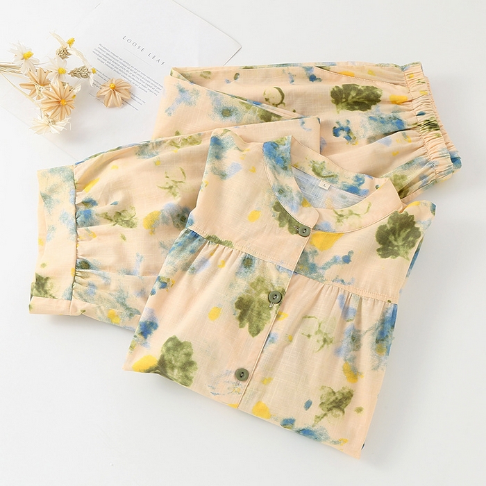 91家纺网 家纺一手货源 找家纺 （总）洛兰沙家居馆 竹节棉网红直播韩版短袖睡衣女夏套装甜美休闲公主简约家居服