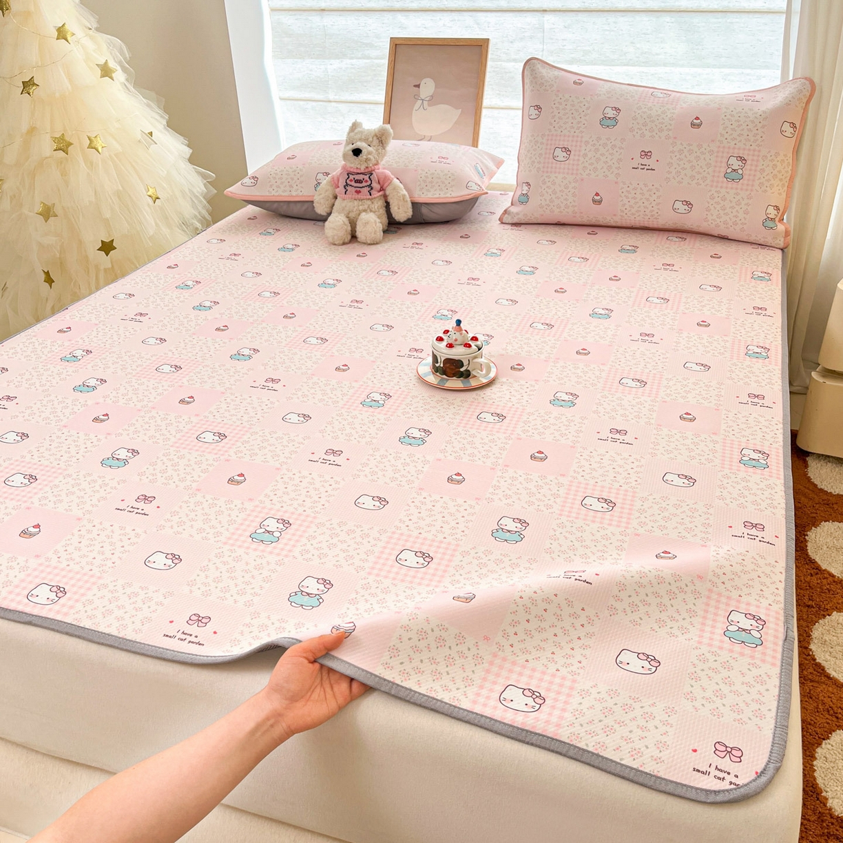 91家纺网 家纺一手货源 找家纺 川悦生活 2026新款小阪冰丝冰丝数码印花凉席大床 席奶油糕糕喵