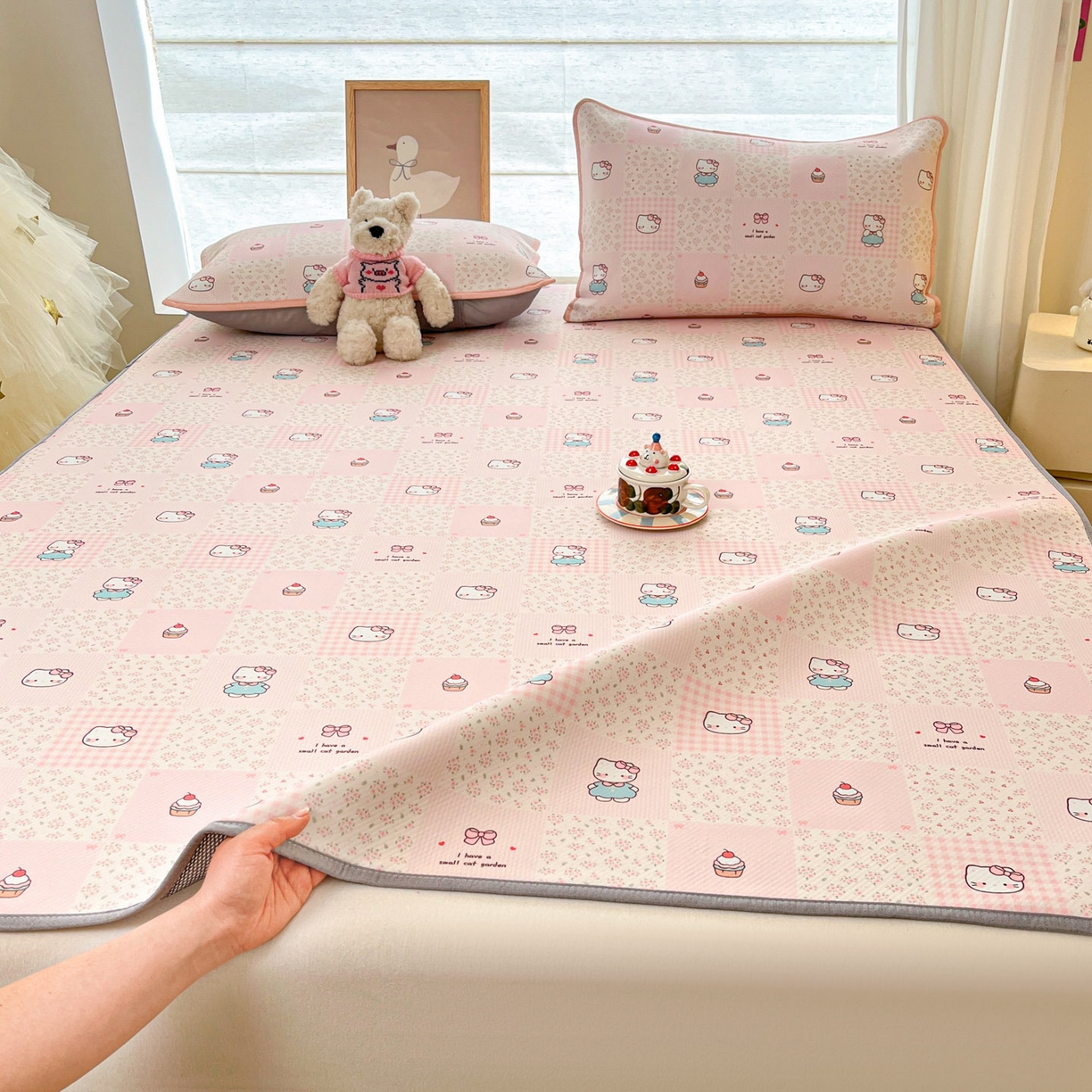 91家纺网 家纺一手货源 找家纺 川悦生活 2026新款小阪冰丝冰丝数码印花凉席大床 席奶油糕糕喵