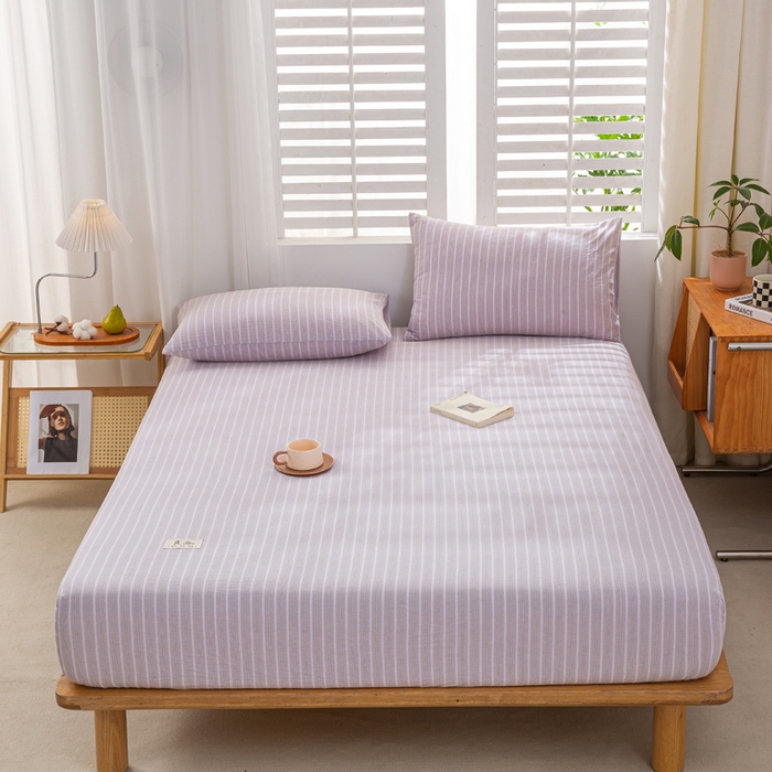 恋人优选 2026新款全棉纯棉水洗棉单床笠床笠单件 简希紫条（有标款）