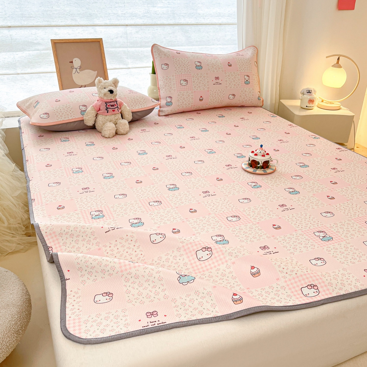 91家纺网 家纺一手货源 找家纺 川悦生活 2026新款小阪冰丝冰丝数码印花凉席大床 席奶油糕糕喵