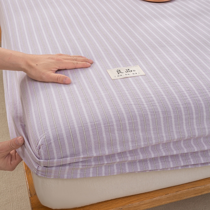 91家纺网 家纺一手货源 找家纺 恋人优选 2026新款全棉纯棉水洗棉单床笠床笠单件 简希紫条（有标款）