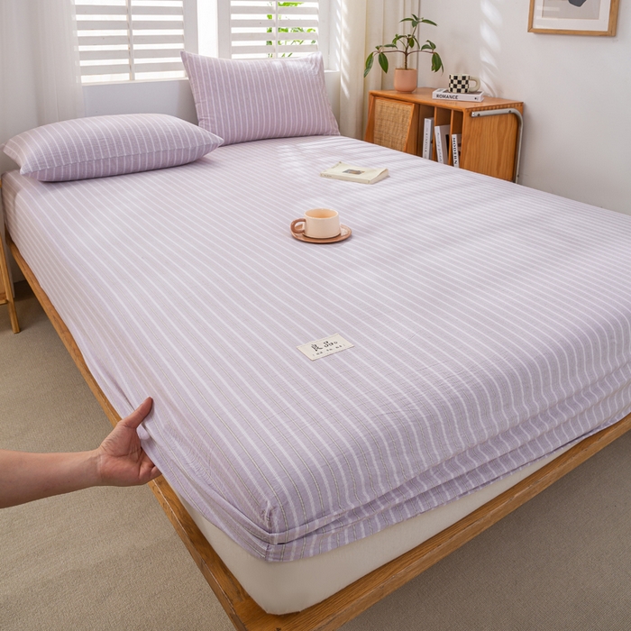 91家纺网 家纺一手货源 找家纺 恋人优选 2026新款全棉纯棉水洗棉单床笠床笠单件 简希紫条（有标款）