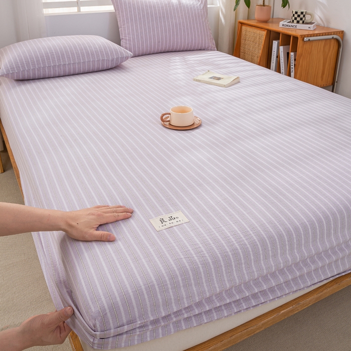 91家纺网 家纺一手货源 找家纺 恋人优选 2026新款全棉纯棉水洗棉单床笠床笠单件 简希紫条（有标款）
