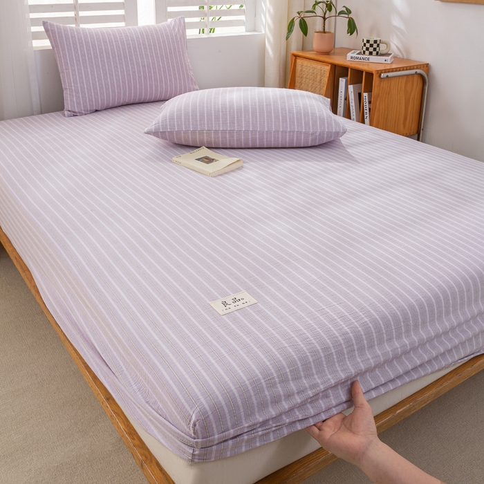 91家纺网 家纺一手货源 找家纺 恋人优选 2026新款全棉纯棉水洗棉单床笠床笠单件 简希紫条（有标款）
